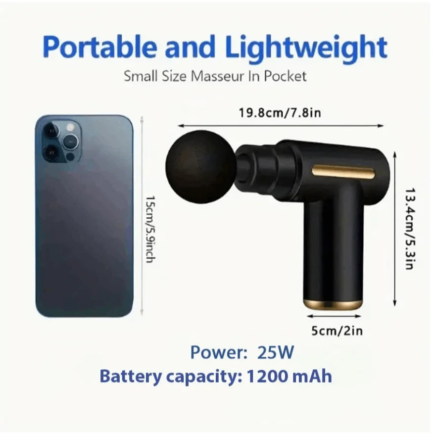 1pc Powerful Cordless Massage Gun with LED Display - Deep Tissue Muscle Relaxer, 4 Interchangeable Heads,1200mAh Lithium Battery