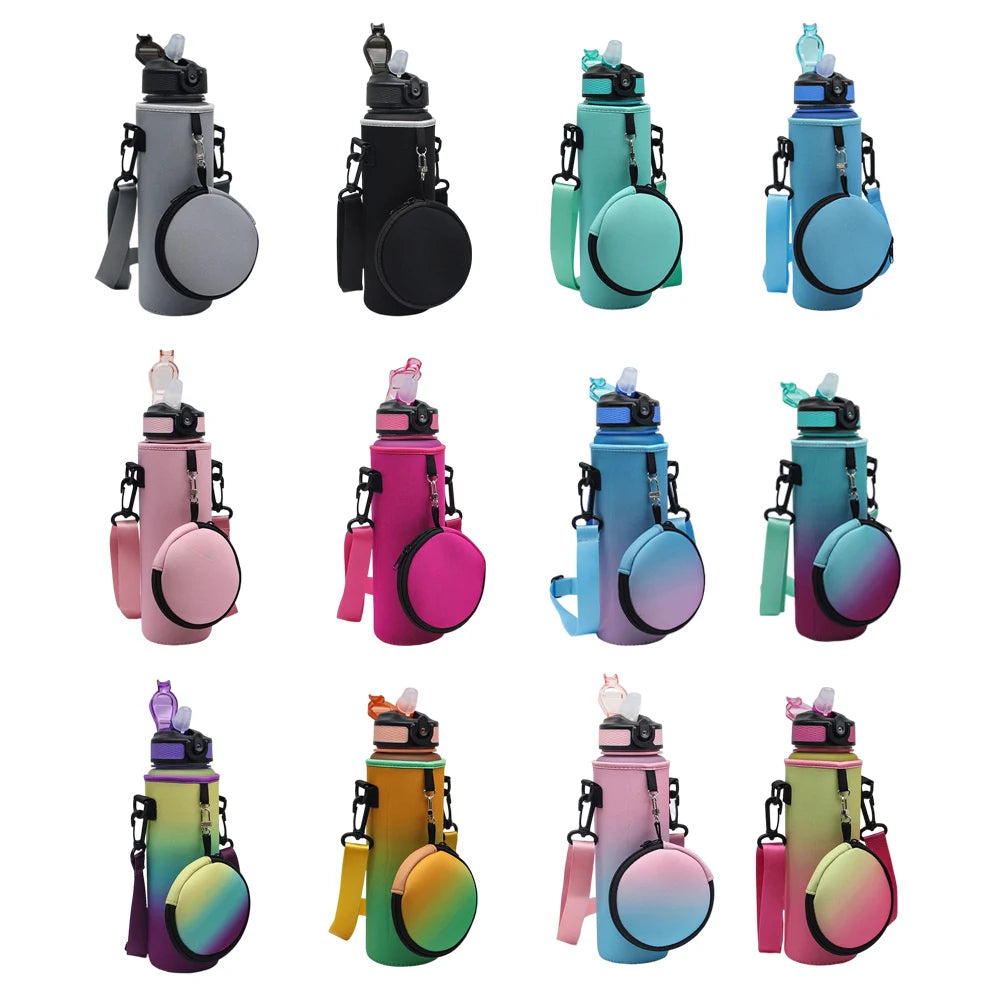 Neoprene Water Bottle Bag Cover Non-slip Water Bottle Holder Neoprene Carrier with Adjustable Shoulder Strap for Outdoor Sports
