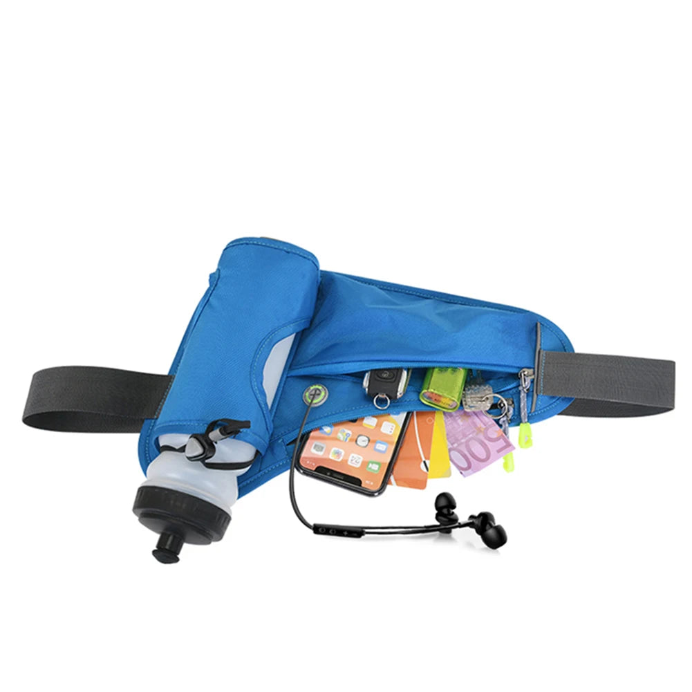 Sports Belt Bag Reflective Hydration Belt Pack Large Capacity Water Bottle Holder Bag Multifunction for Hiking Walking