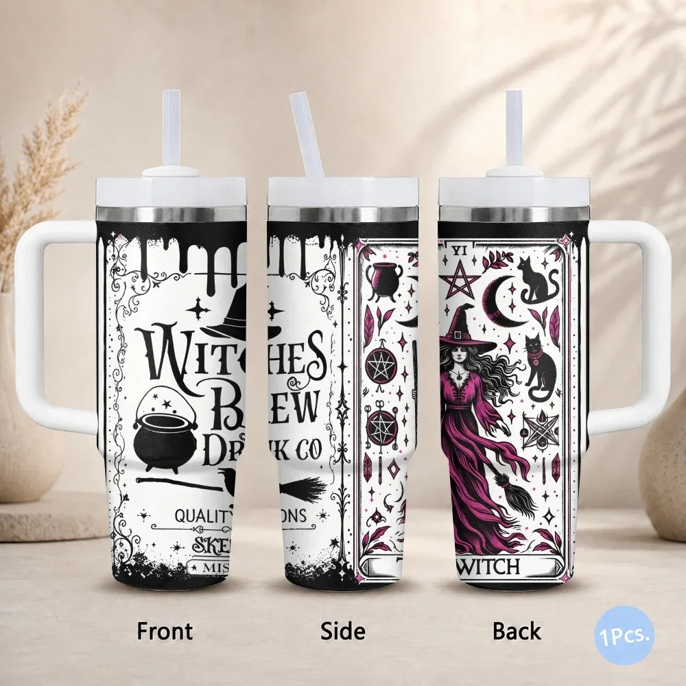 Witch Themed Vacuum Flasks 40oz Thermal Stainless Steel Tumbler with Handle Straw Leakproof Mug
