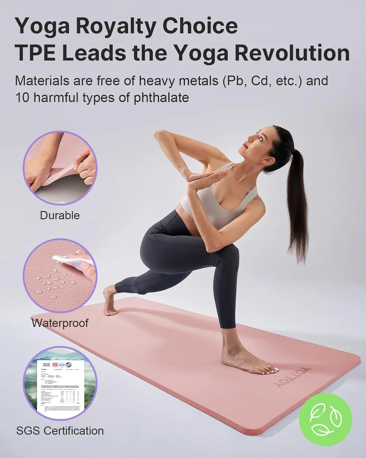 Yoga Mat, Extra Thick TPE Exercise Mat 1/2 inch, Non-Slip Workout Mat for Yoga Pilates Fitness with Strap