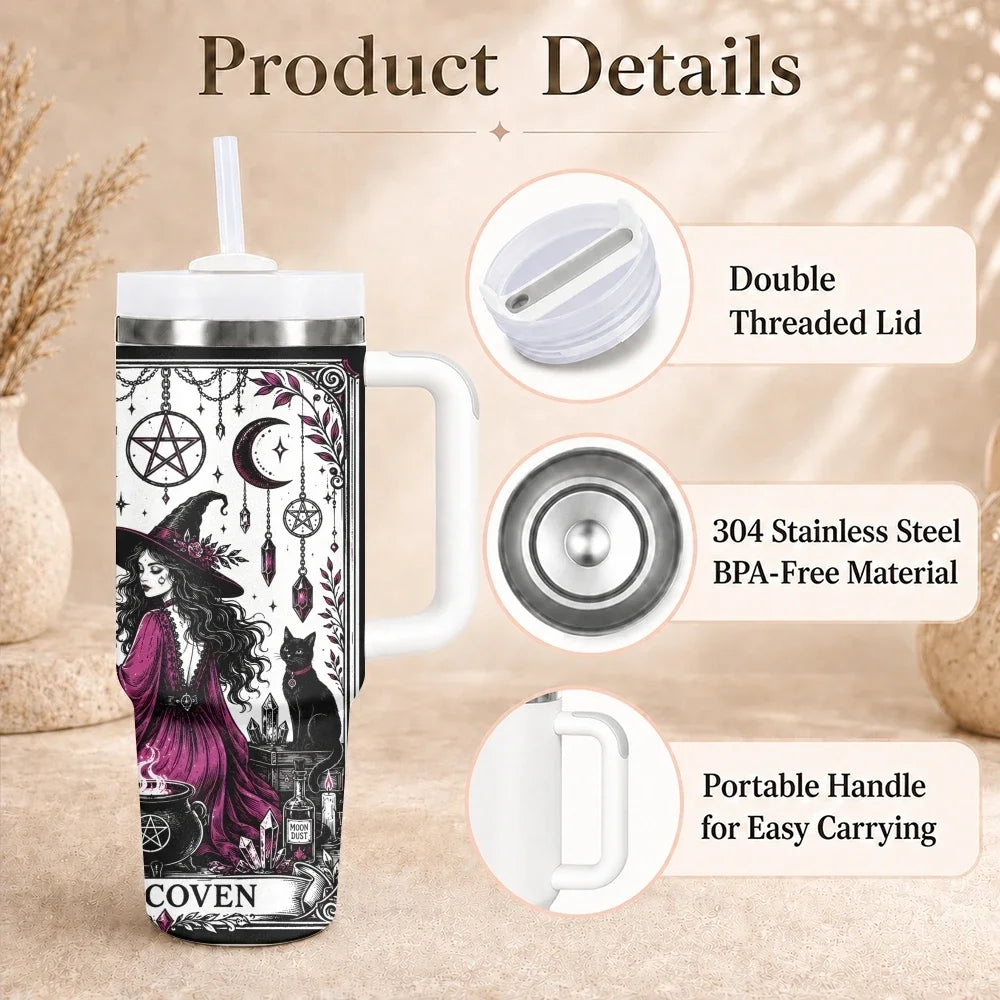 Witch Themed Vacuum Flasks 40oz Thermal Stainless Steel Tumbler with Handle Straw Leakproof Mug