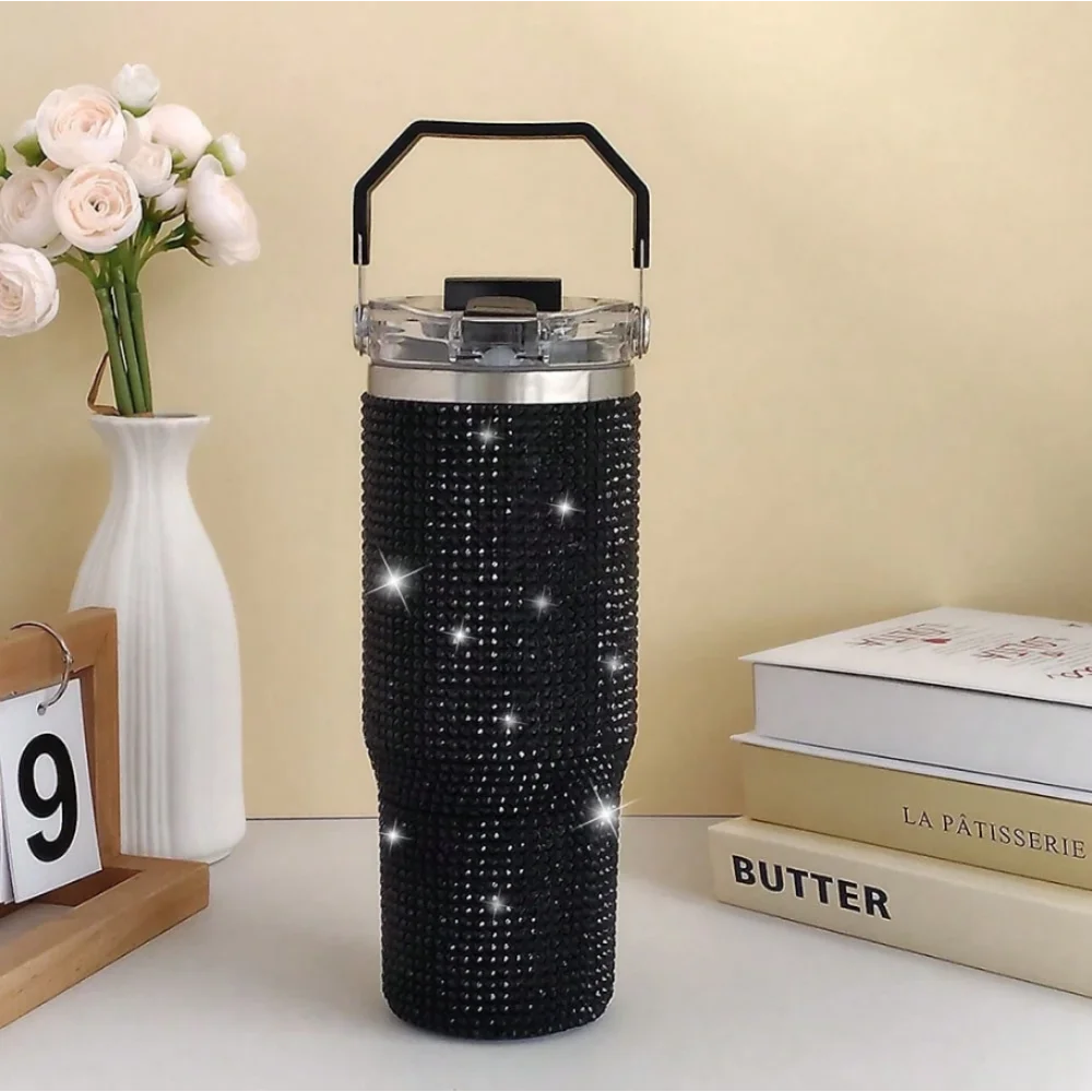 30oz 2In1 Lid Tumbler Diamond Finish, Double Wall Vacuum Insulated Stainless Steel, Leakproof, Termos Caliente Y Frio, Termo De