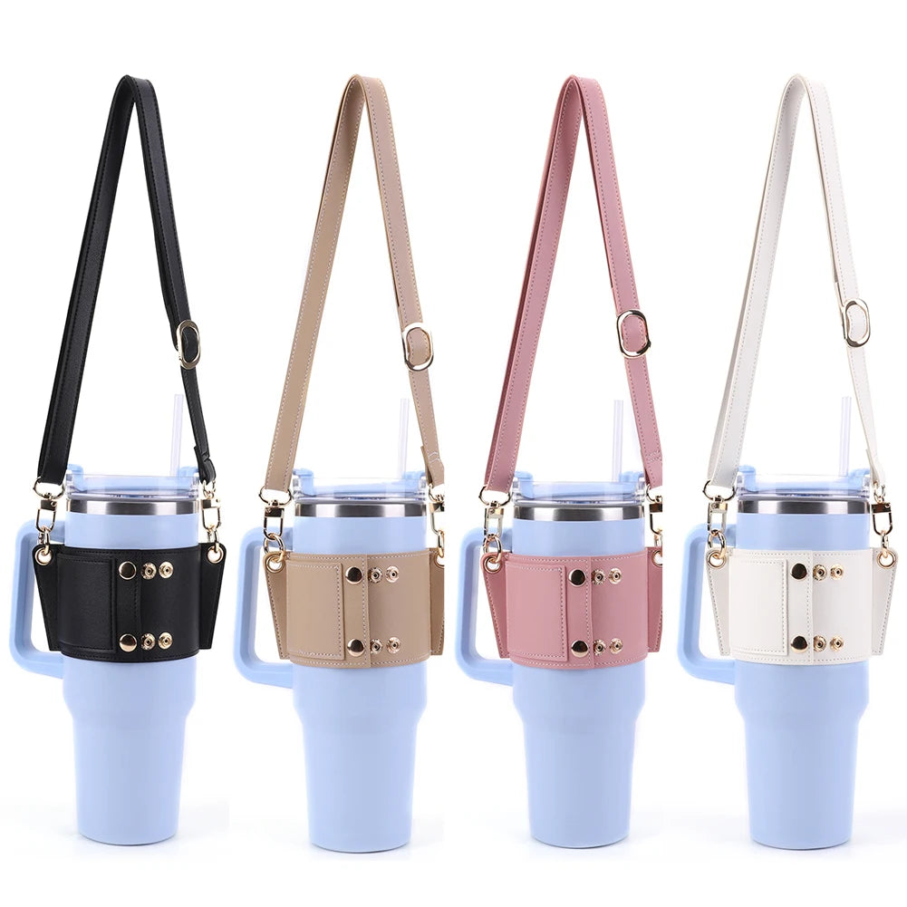 Water Bottle Holder PU Leather Water Bottle Holder Cup Accessory Bottle Sling Holder for Stanley 30oz & 40oz Tumbler
