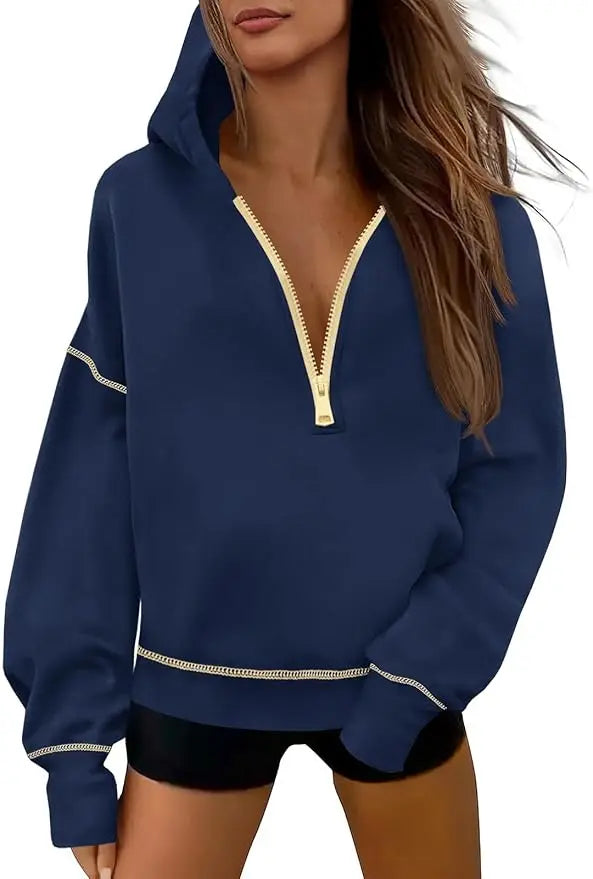 Women's Thick Half Zip Hoodie Winter Warm Pullover Y2K Contrast Stitch Sweatshirt Loose Fit Streetwear Plus  k pop clothes