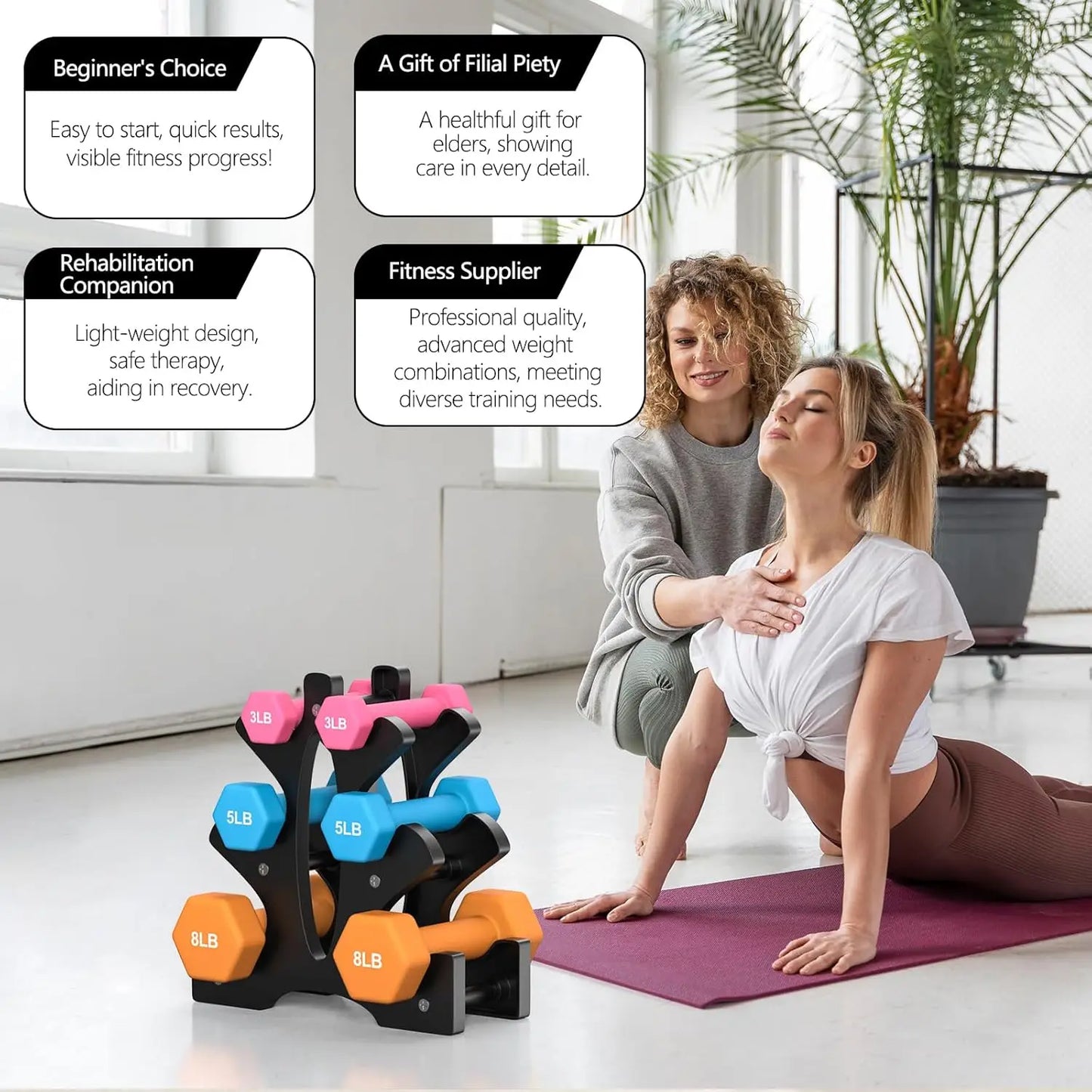 Home Exercises: Neoprene Dumbbells Set in 3, 5, 8, 10 Pound, 32 LB, Anti-Slip, Anti-roll, Hex Shape