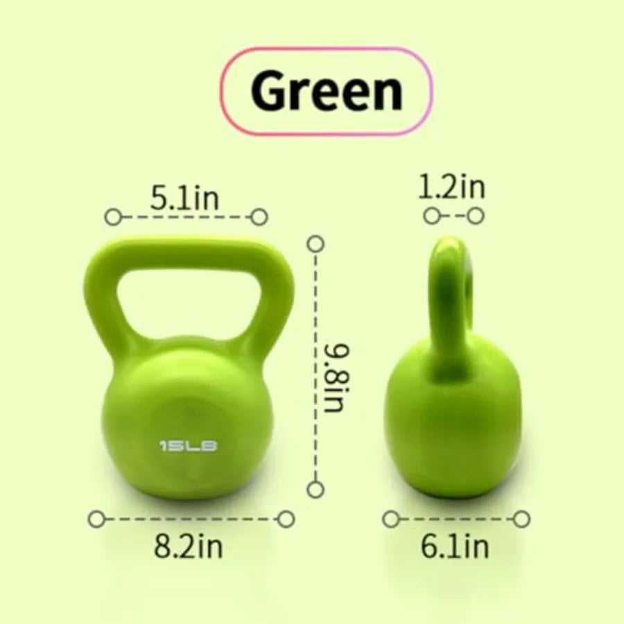 15lbs Kettlebell Set for Women Vinyl Coated Fitness Weight with Wide Comfort Grip Durable Cast Iron Sand Kettle Bell for Home G