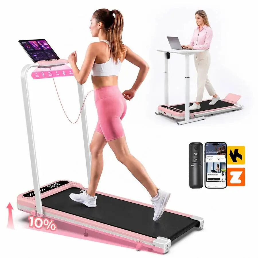 Foldable Treadmill With 10% Incline, Upgrade 3.0 HP Low Noise Walking Pad Treadmill With Handle Bar,LED Display&Wide Running Deck,320 Lbs Capacity,Works With KINOMAP Apps & Mute Remote Control