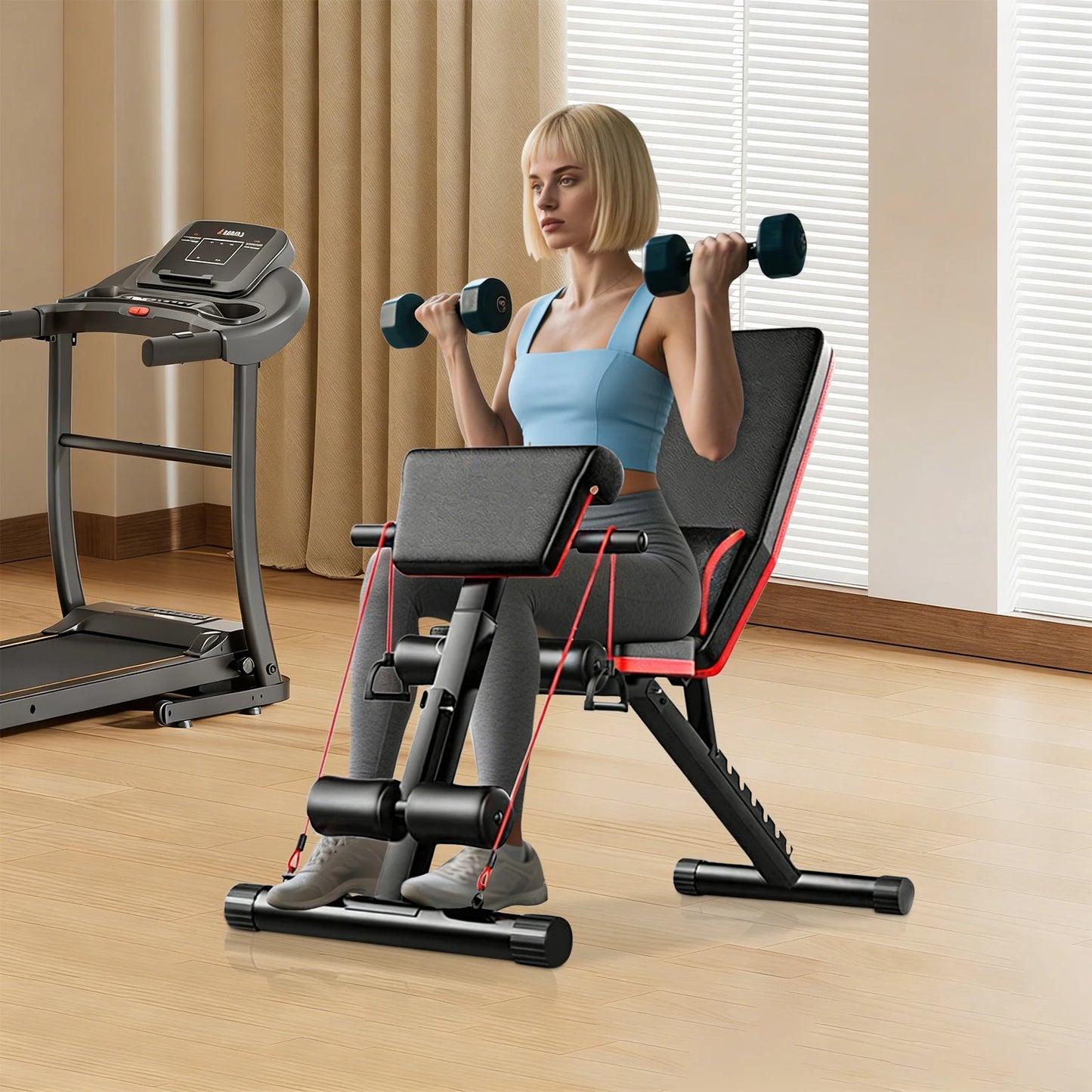 Space Saving Strength Training Bench Multifunctional Weight Bench 352Lbs Load Foldable Design with Ergonomic PU Cushion for Ab/Leg/Arm/Shoulder Training