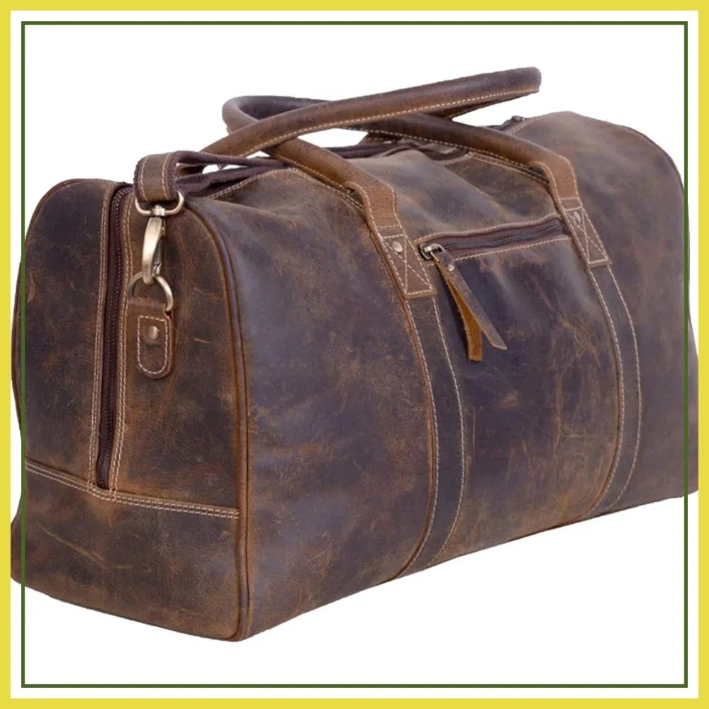Leather Travel Duffle Bag for Men Women, Cabin Friendly Weekend Bag, Sports Gym Carry On Overnight Duffel