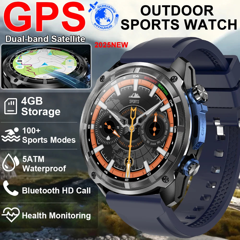 2025 New Military GPS Map NFC 4GB Memory Sports Smart Watch Men Waterproof Fitness Trackr Bluetooth call 860Mah Battery Bracelet