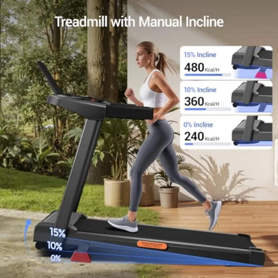 3-in-1 Foldable Treadmill with 15% Incline Portable Treadmills for Home and Office Folding Treadmill with Handles 3.0HP Quiet W