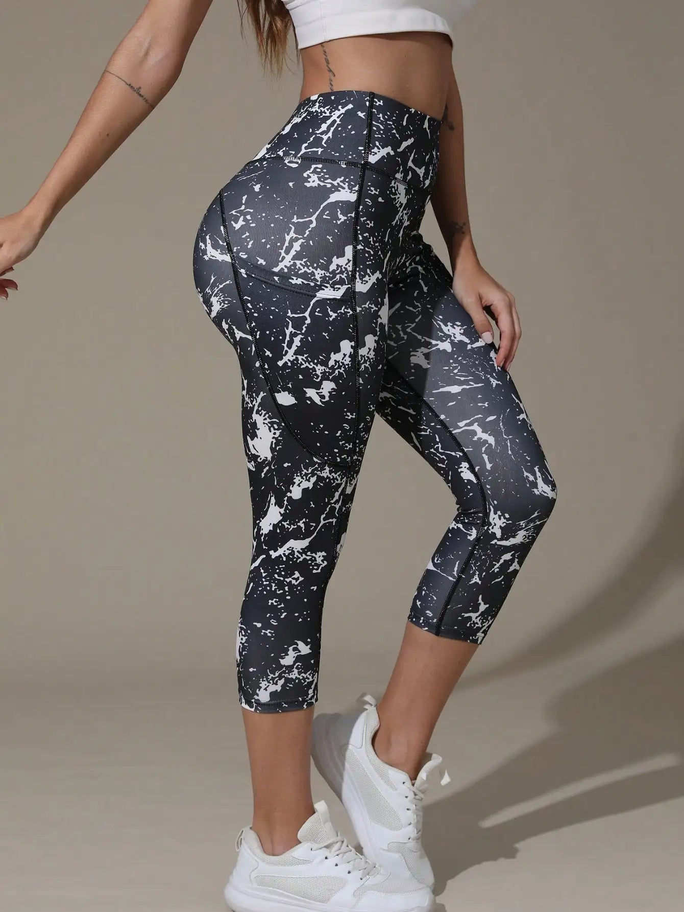 3 Pcs Women High Waist Floral Print 3/4 Leggings With Pockets, Tummy Control Yoga Workout Pants, Athletic Sportswear Summer