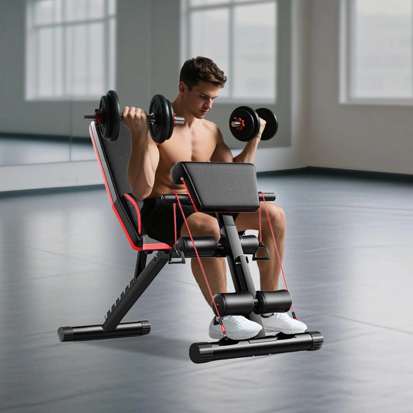 Space Saving Strength Training Bench Multifunctional Weight Bench 352Lbs Load Foldable Design with Ergonomic PU Cushion for Ab/Leg/Arm/Shoulder Training