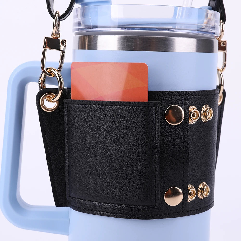 Water Bottle Holder PU Leather Water Bottle Holder Cup Accessory Bottle Sling Holder for Stanley 30oz & 40oz Tumbler