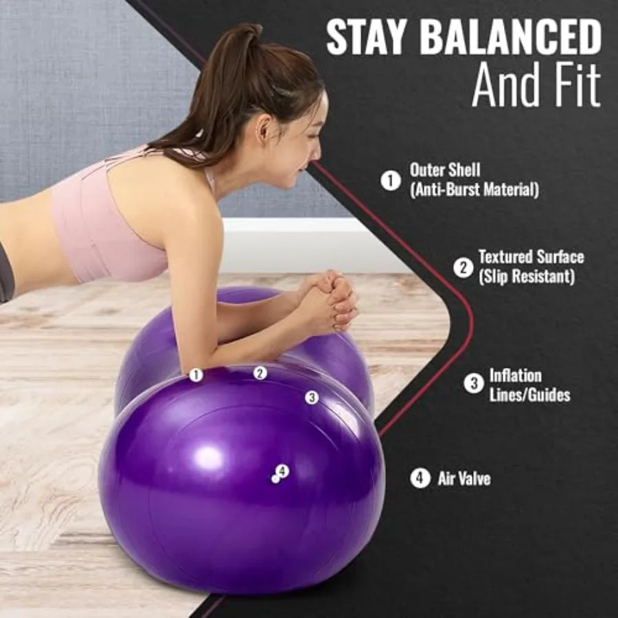 Yoga Ball 65cm Peanut Ball 45-90cm Set for Pregnancy Strength Flexibility - Fitness Exercise Balance Ball PVC Blue Anti-Burst N
