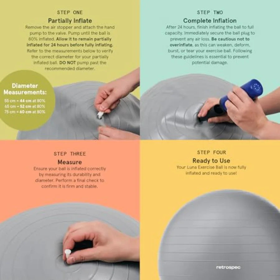 Luna Exercise Ball with Pump - Anti-Burst Fitn Equipment for Yoga, Core Training and Stability - Home Gym Swiss Ball for Office