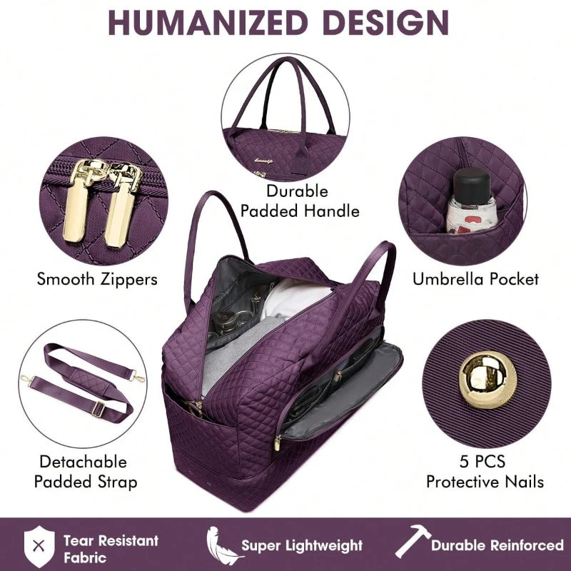 Large Travel Duffel Bag for Women Carry On Weekender with Shoe Compartment Wet Pocket USB Port Gym Yoga
