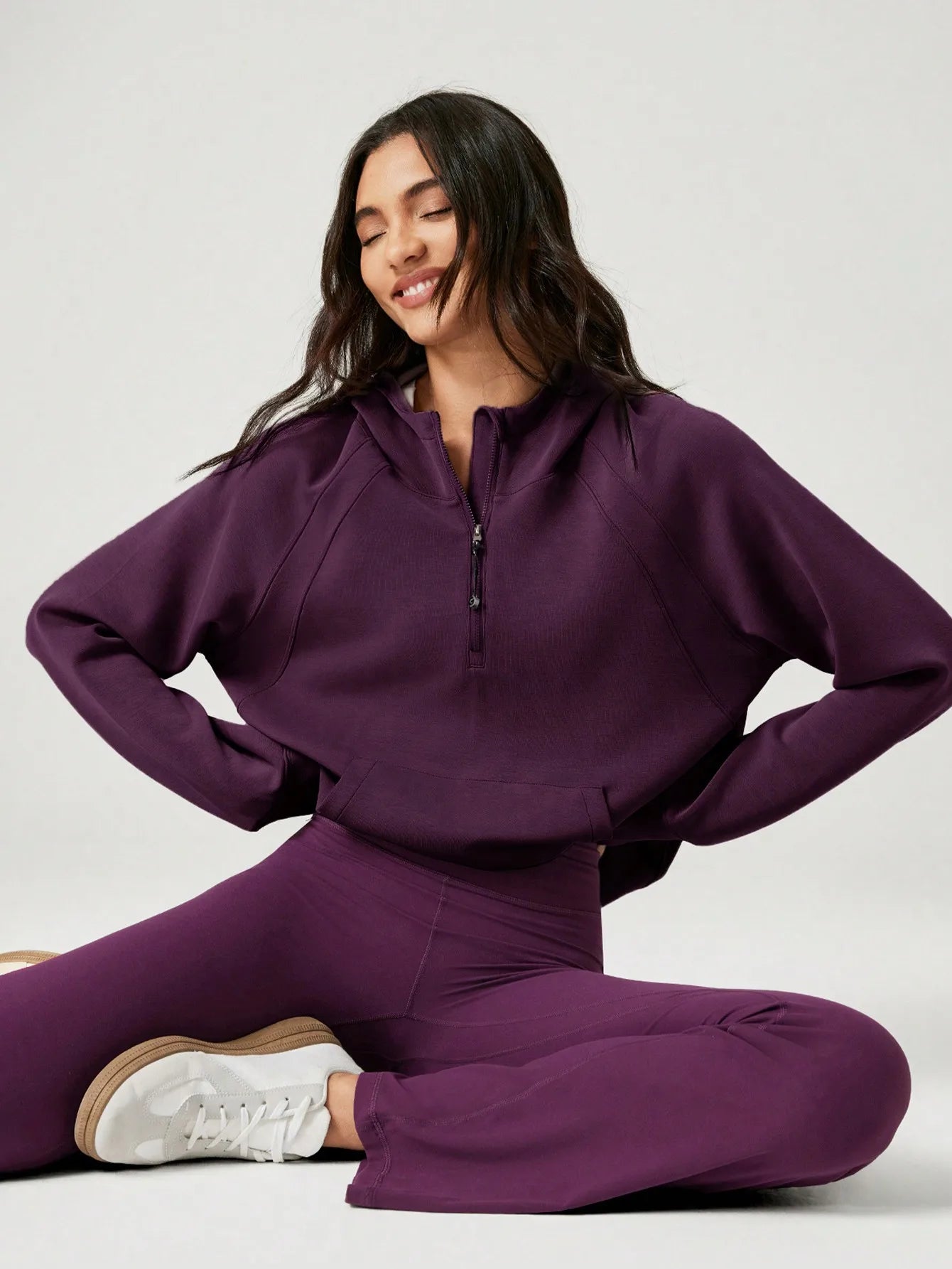 Oversized Half-Zip Hoodie Modal Fabric Loose Fit Kangaroo Pocket