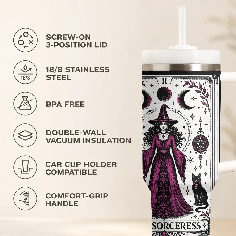 Witch Themed Vacuum Flasks 40oz Thermal Stainless Steel Tumbler with Handle Straw Leakproof Mug