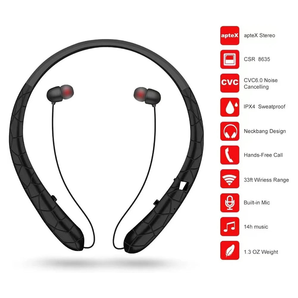HX-831 Neckband Headset Noise Canceling Workout Headphones Bluetooth-Compatible5.0 Retractable Earbuds with Mic for Office Sport