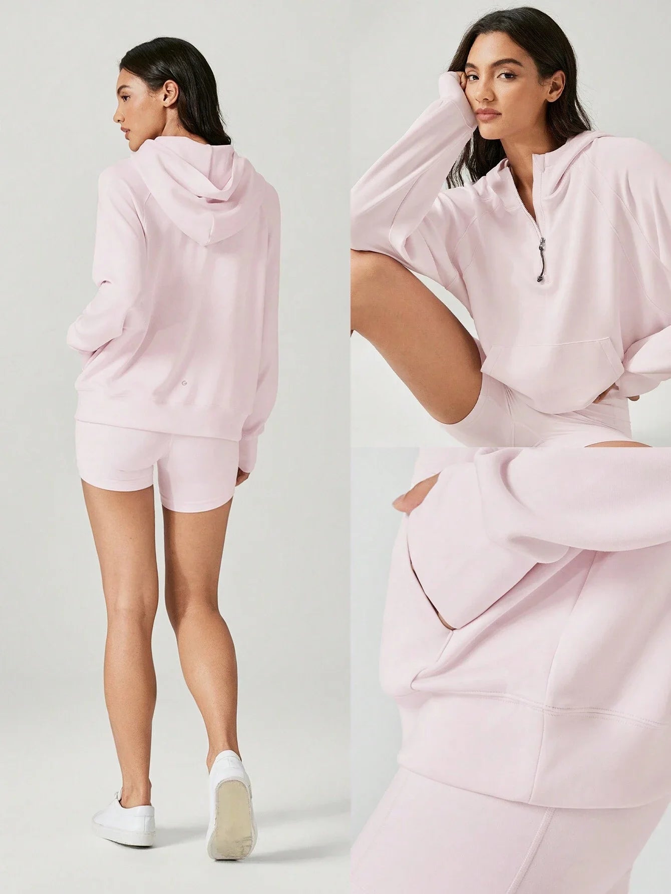 Oversized Half-Zip Hoodie Modal Fabric Loose Fit Kangaroo Pocket