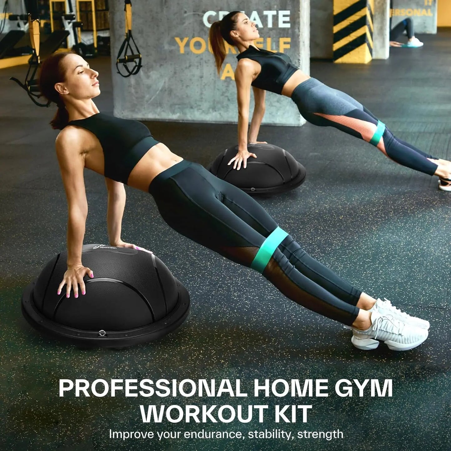 Half Balance Ball - Inflatable Exercise Ball Trainer with Resistance Bands & Pump - Non-slip Yoga Ball for Stability, Core Training, Physical Therapy - Home Gym Equipment