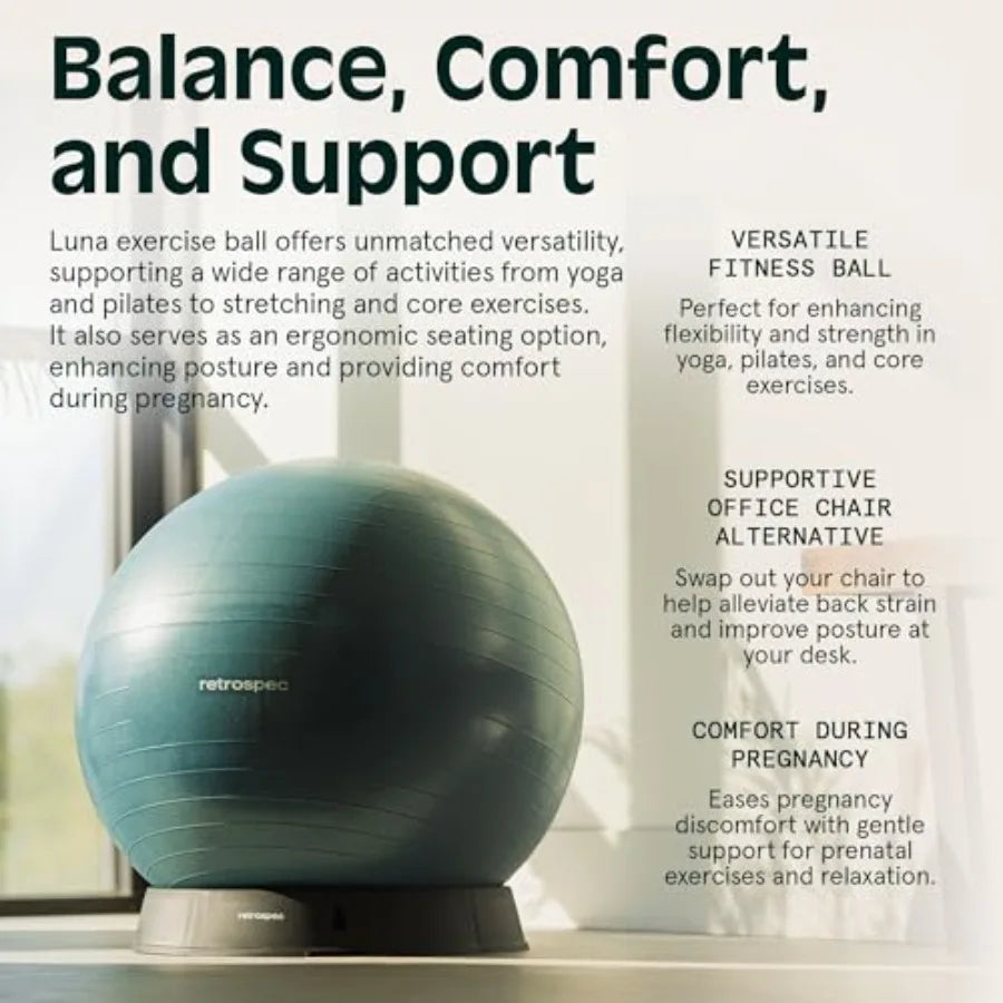 Luna Exercise Ball with Pump - Anti-Burst Fitn Equipment for Yoga, Core Training and Stability - Home Gym Swiss Ball for Office