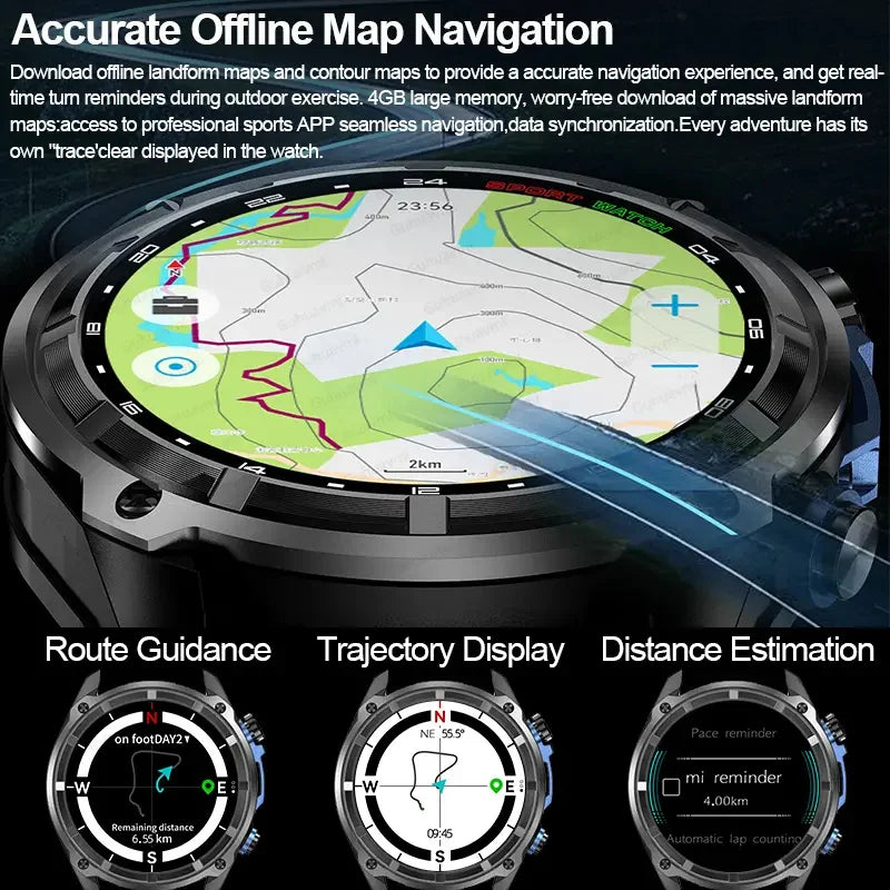 2025 New Military GPS Map NFC 4GB Memory Sports Smart Watch Men Waterproof Fitness Trackr Bluetooth call 860Mah Battery Bracelet