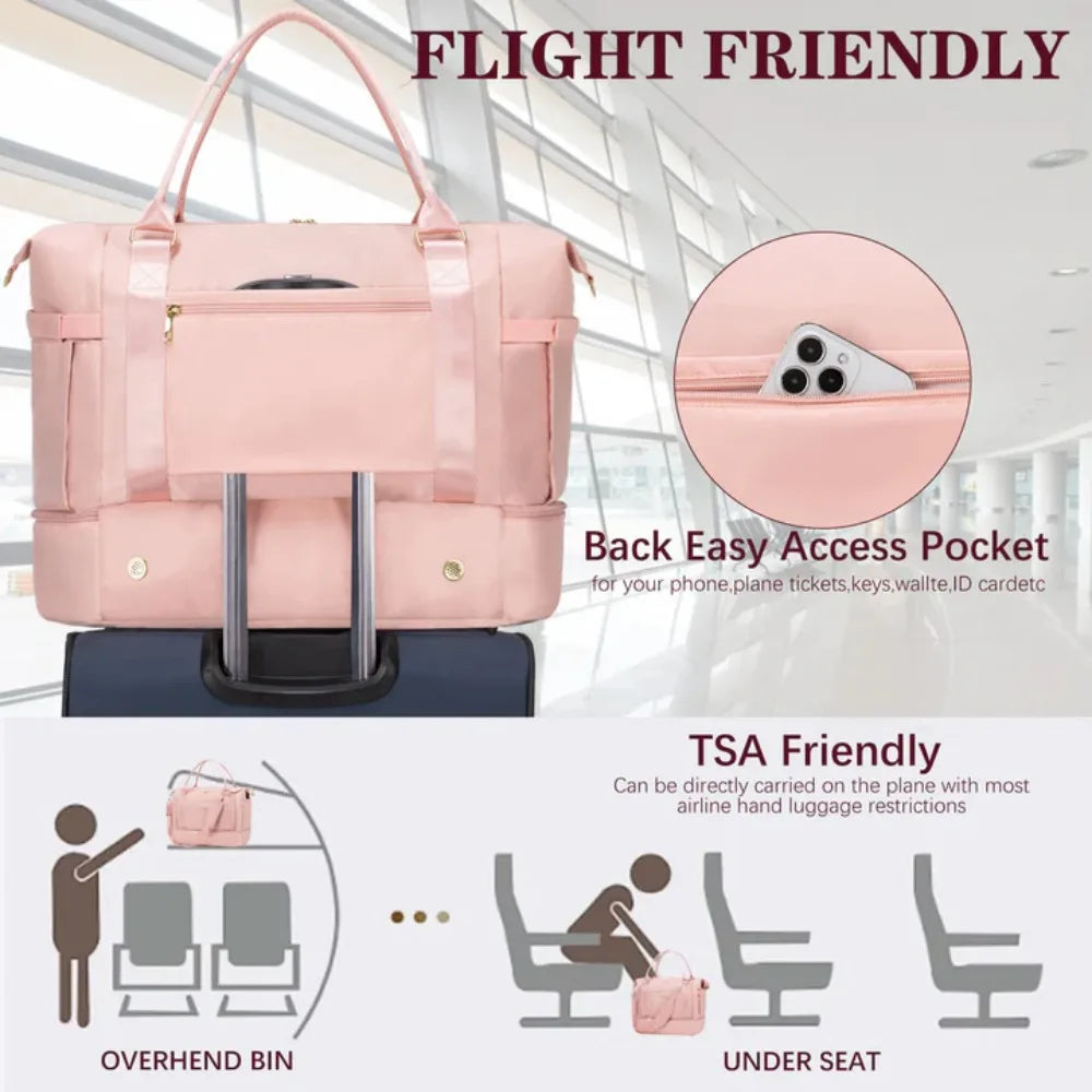 2PC Large Capacity Travel Duffle HandBag Weekender Bag For Women Gym Bag with USB Charging Port Shoe Compartment Carry on Overnight