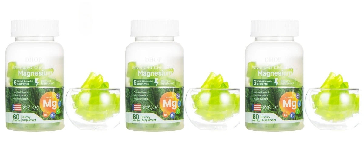 DHOP Electrolyte Magnesium Gummies 60 Count with Vitamin C B6 B12 Potassium Calcium Daily Hydration Support Dietary Supplement