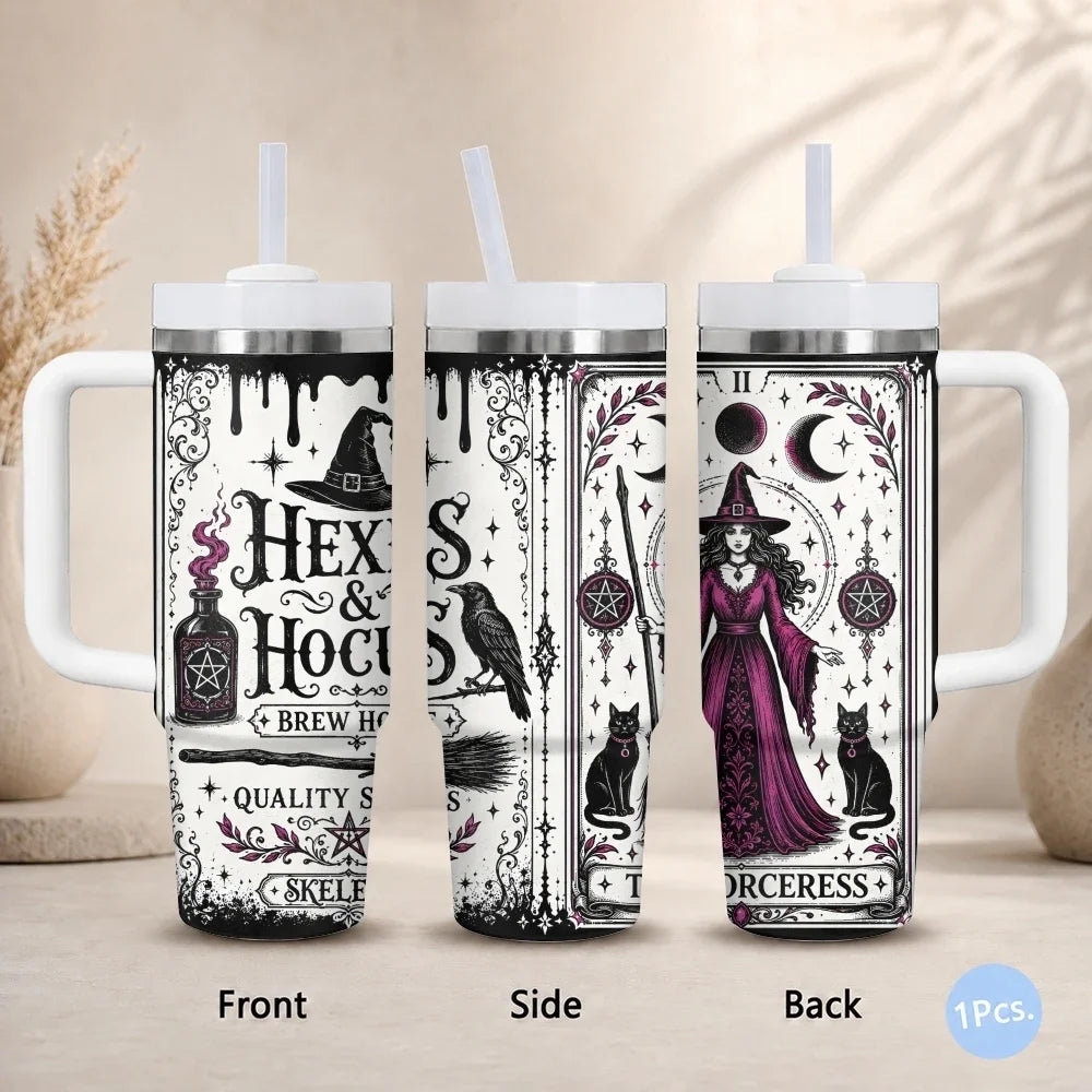 Witch Themed Vacuum Flasks 40oz Thermal Stainless Steel Tumbler with Handle Straw Leakproof Mug