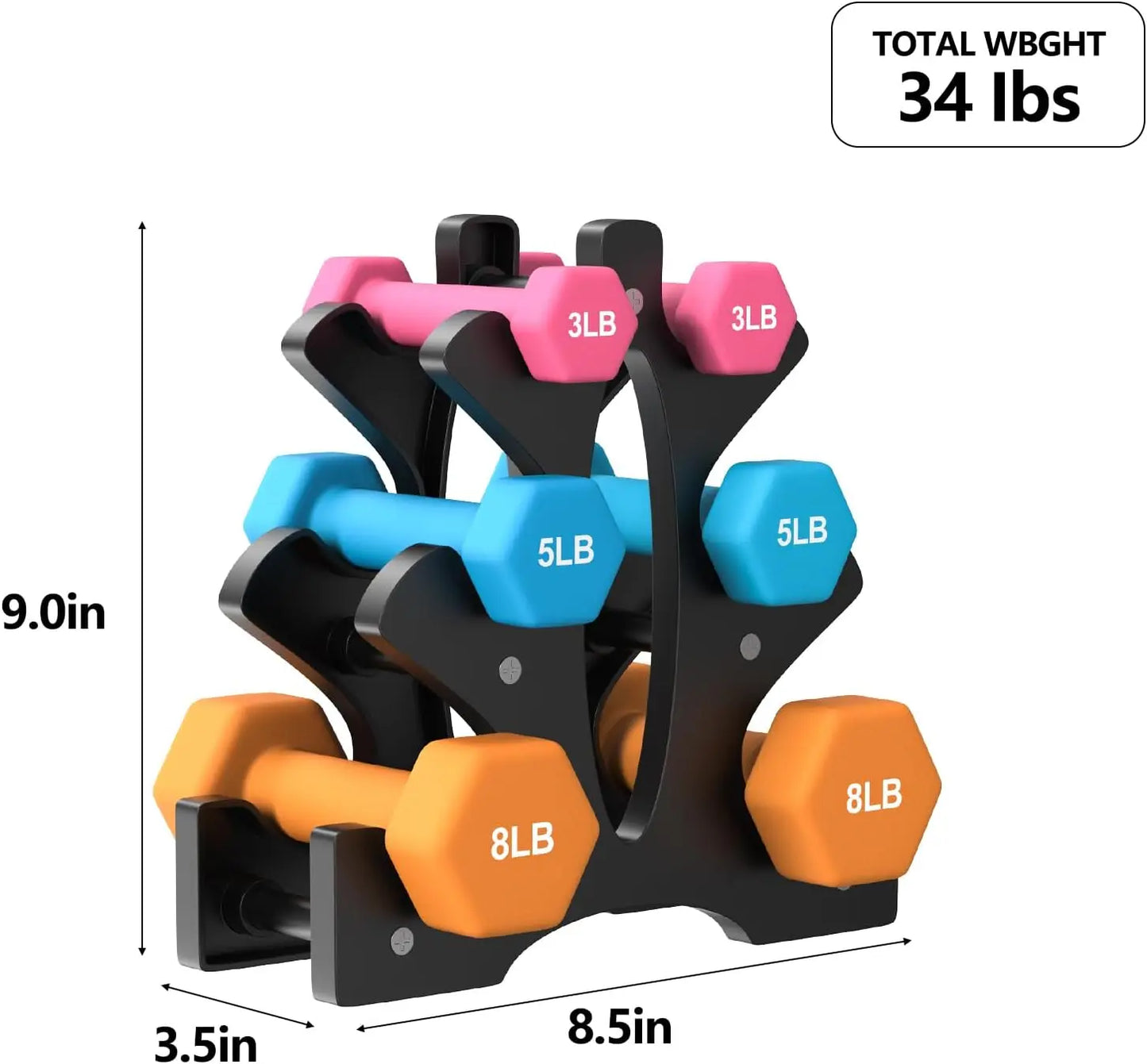 Home Exercises: Neoprene Dumbbells Set in 3, 5, 8, 10 Pound, 32 LB, Anti-Slip, Anti-roll, Hex Shape