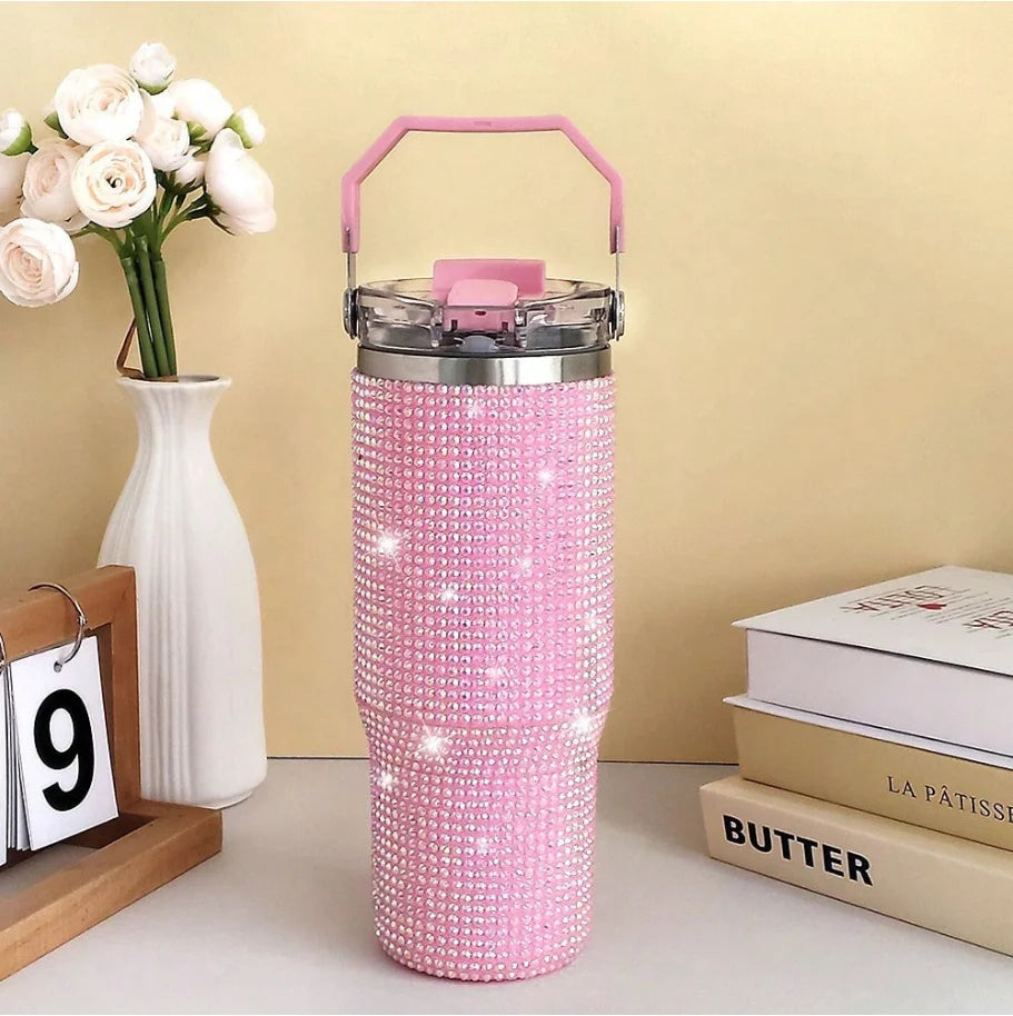30oz 2In1 Lid Tumbler Diamond Finish, Double Wall Vacuum Insulated Stainless Steel, Leakproof, Termos Caliente Y Frio, Termo De