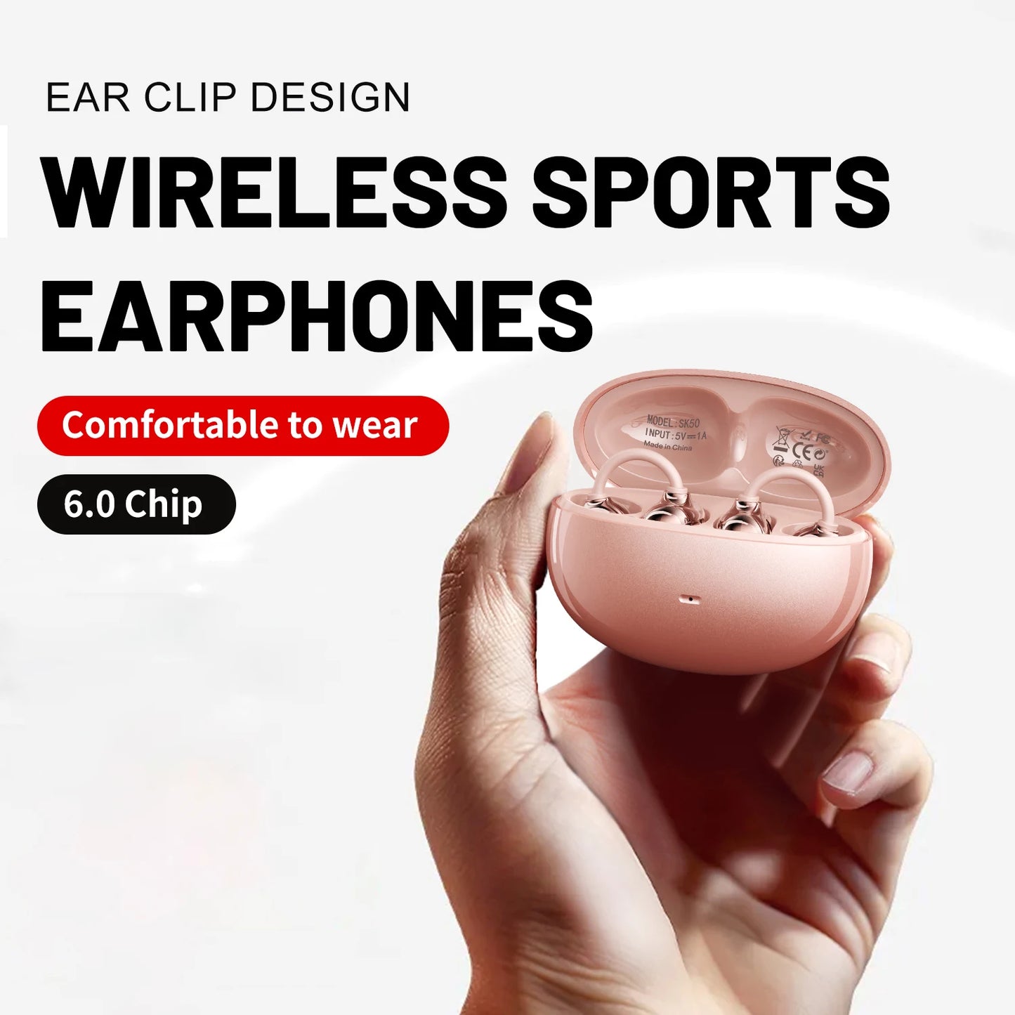 INSONIXN Open Ear Clip Headphones, Wireless Bluetooth 6.0 Headphones, Built-in Microphone And Ear Hook, Comfortable To Wear, High Fidelity Sound Quality Playback Time Of 36 Hours, Women's Decoration Headphones SK50 For Sports