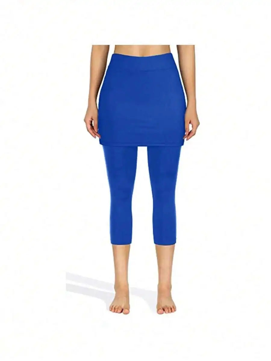 High Waist Fake Two-Piece Yoga Leggings Women Sporty Capri Pants With Pockets