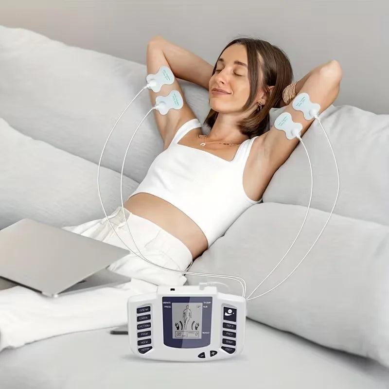 3-in-1 Ems, Tens Unit, and Massager Device with Dual Channels, 10 Intensity Levels, and 30 Modes - Portable Battery-Powered Muscle Stimulator for Back, Body Workouts, and On-The-Go Use