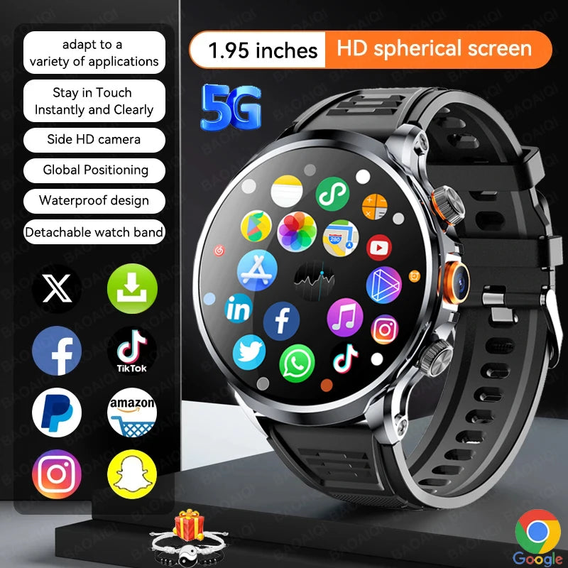 5G/4G Smart Watch 1.95 inch AMOLED 1880mah Battery 16GB+256GB RAM 800W Camera GPS WIFI Google APP Download Heart Rate Smartwatch