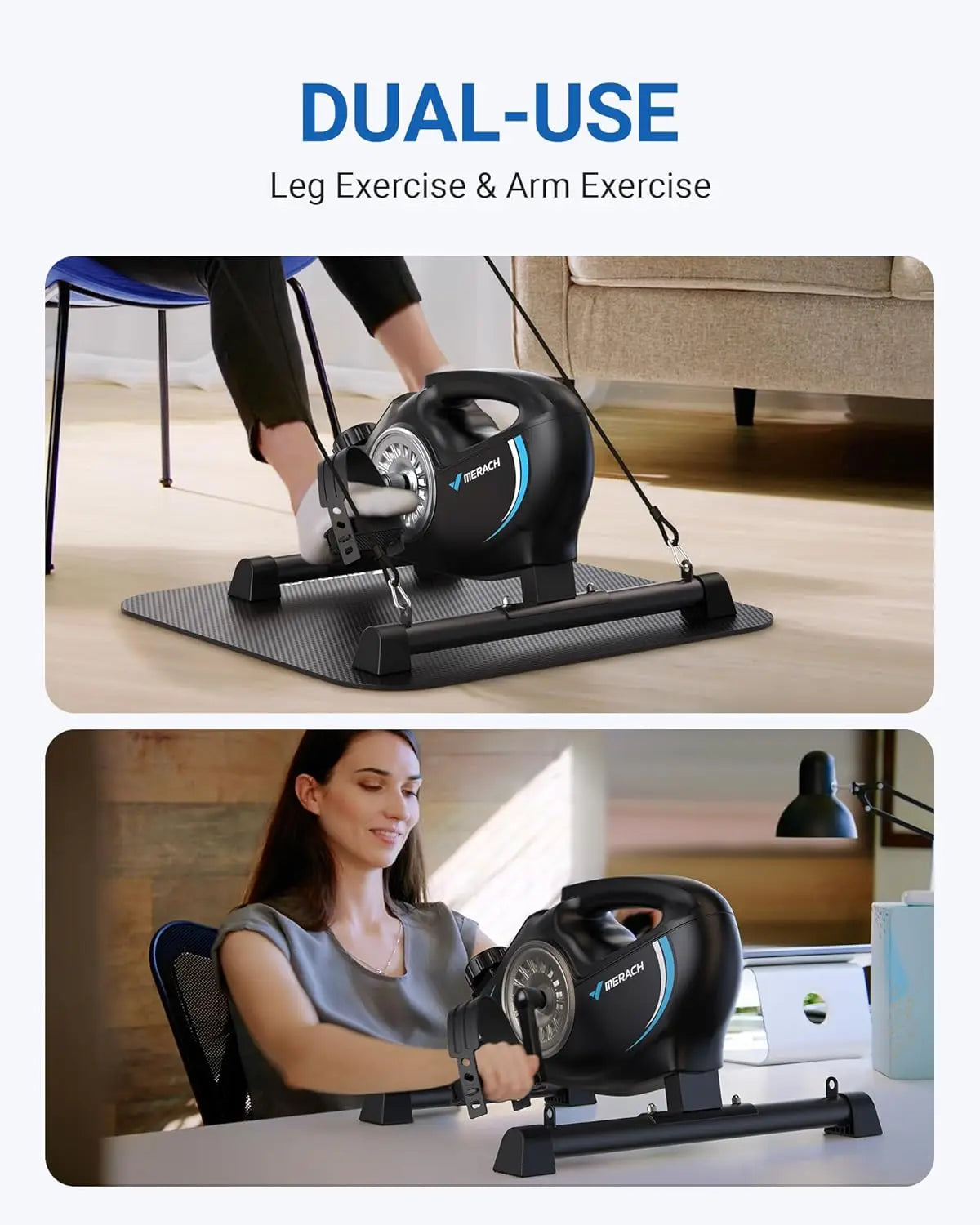 Quiet Magnetic Under Desk Bike, Mini Exercise Pedal for Arm & Leg Recovery, Physical Therapy, Smooth Foot Cycle with App