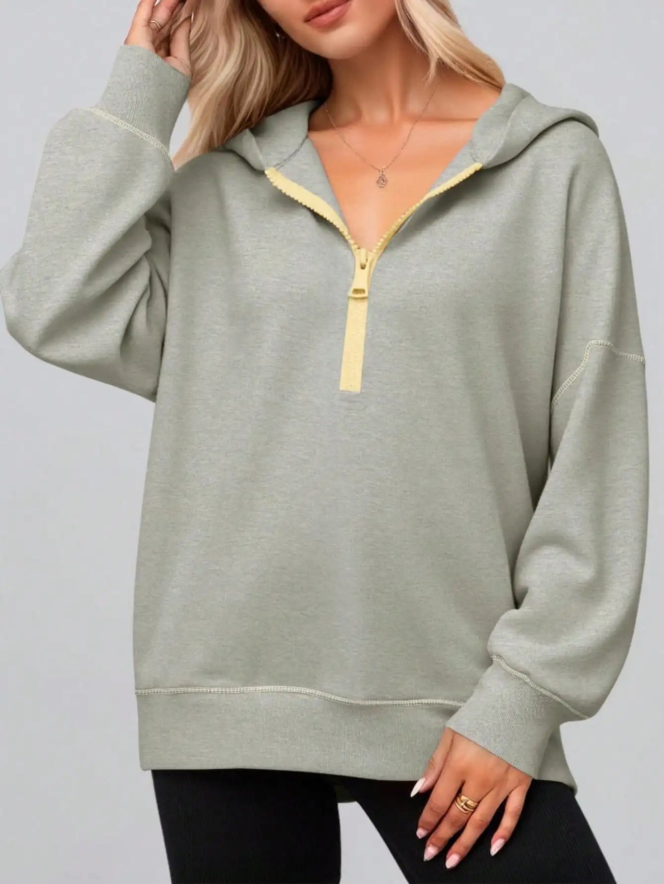 Women's Thick Half Zip Hoodie Winter Warm Pullover Y2K Contrast Stitch Sweatshirt Loose Fit Streetwear Plus  k pop clothes