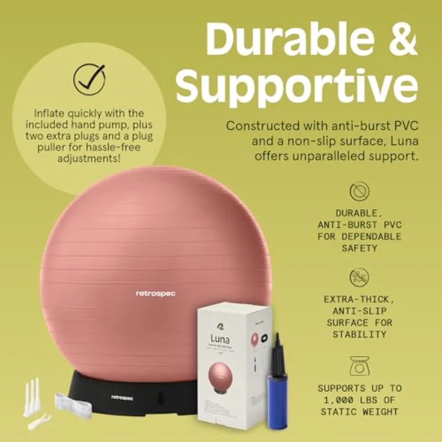 Luna Exercise Ball with Pump - Anti-Burst Fitn Equipment for Yoga, Core Training and Stability - Home Gym Swiss Ball for Office