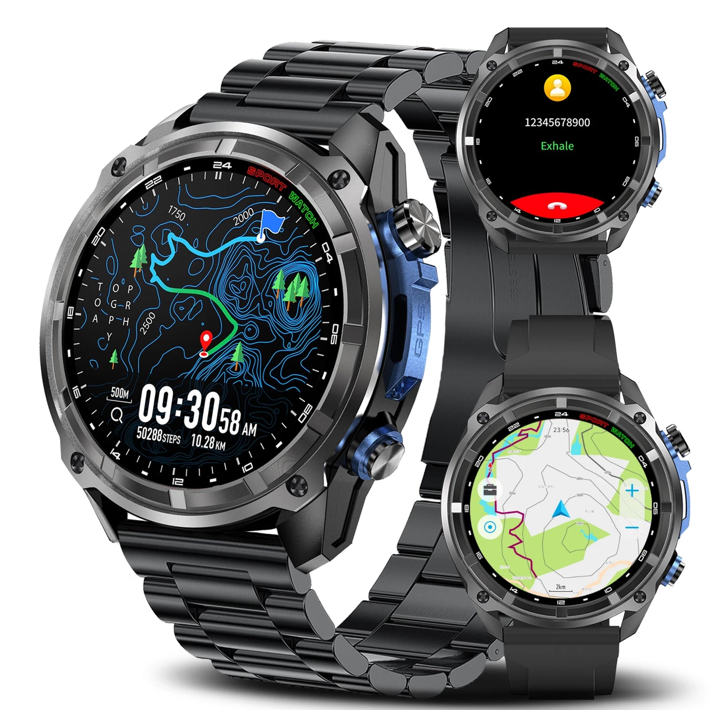 2025 New Military GPS Map NFC 4GB Memory Sports Smart Watch Men Waterproof Fitness Trackr Bluetooth call 860Mah Battery Bracelet