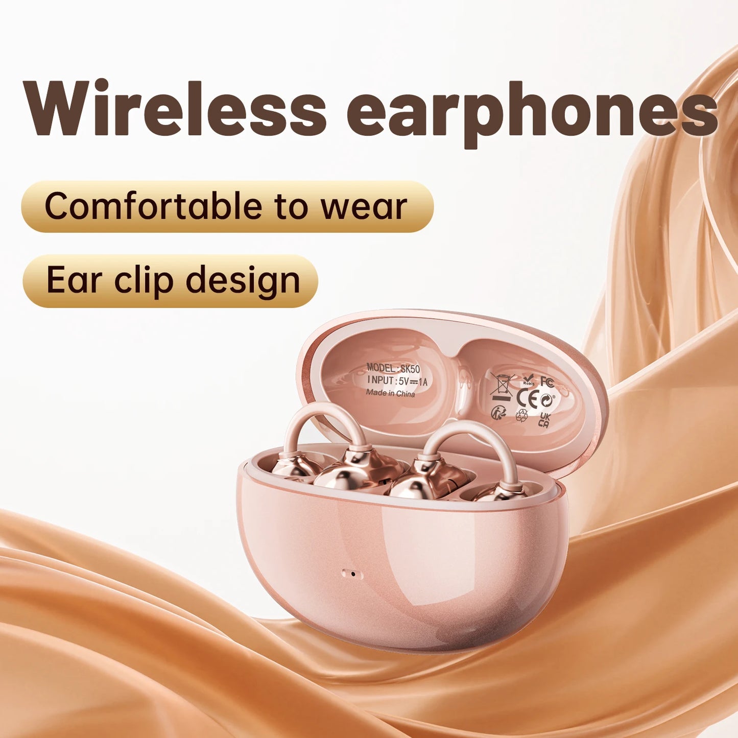 INSONIXN Open Ear Clip Headphones, Wireless Bluetooth 6.0 Headphones, Built-in Microphone And Ear Hook, Comfortable To Wear, High Fidelity Sound Quality Playback Time Of 36 Hours, Women's Decoration Headphones SK50 For Sports