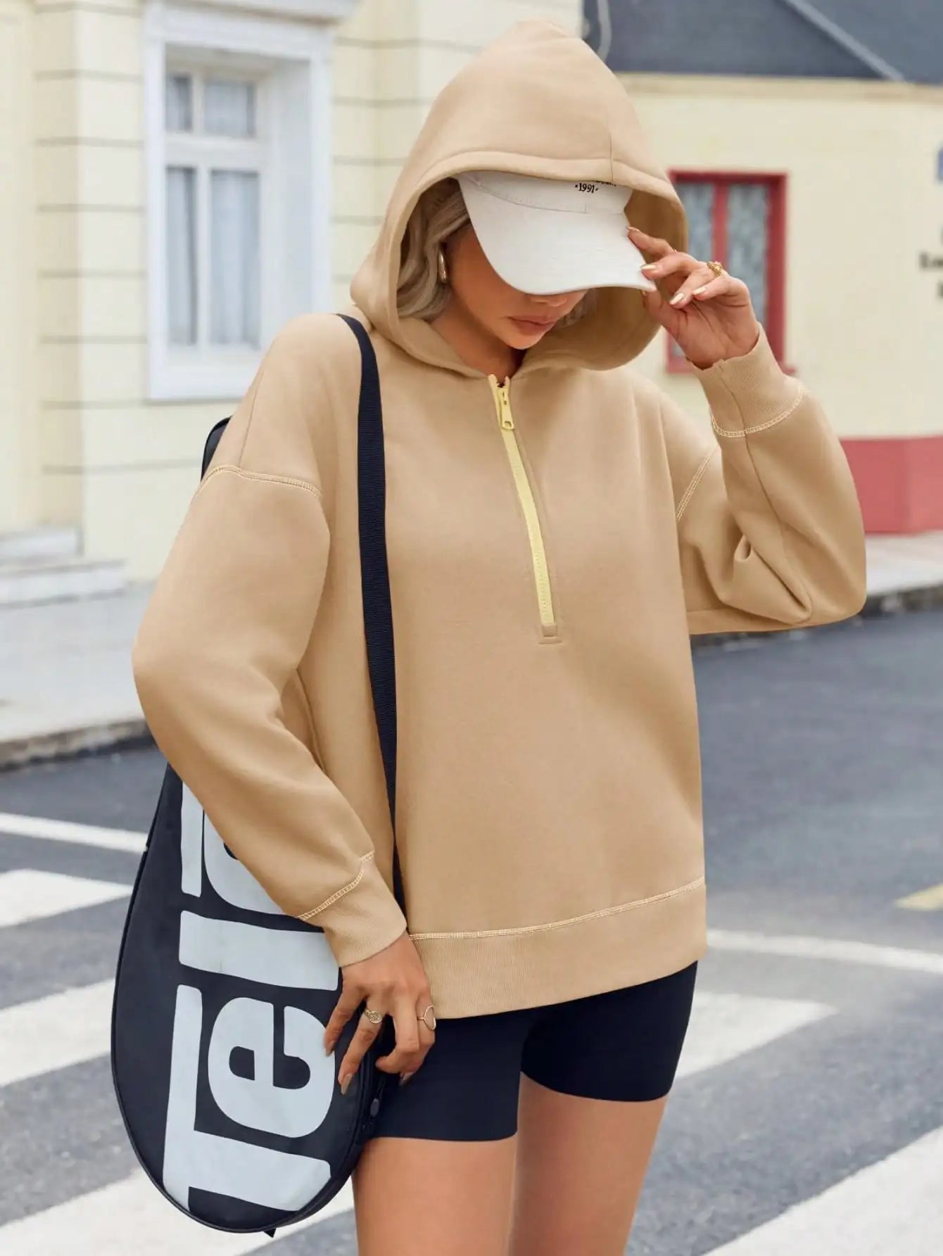 Women's Thick Half Zip Hoodie Winter Warm Pullover Y2K Contrast Stitch Sweatshirt Loose Fit Streetwear Plus  k pop clothes