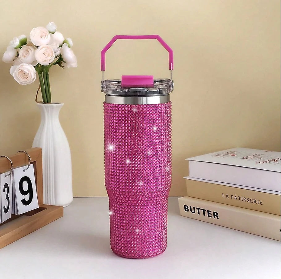 30oz 2In1 Lid Tumbler Diamond Finish, Double Wall Vacuum Insulated Stainless Steel, Leakproof, Termos Caliente Y Frio, Termo De