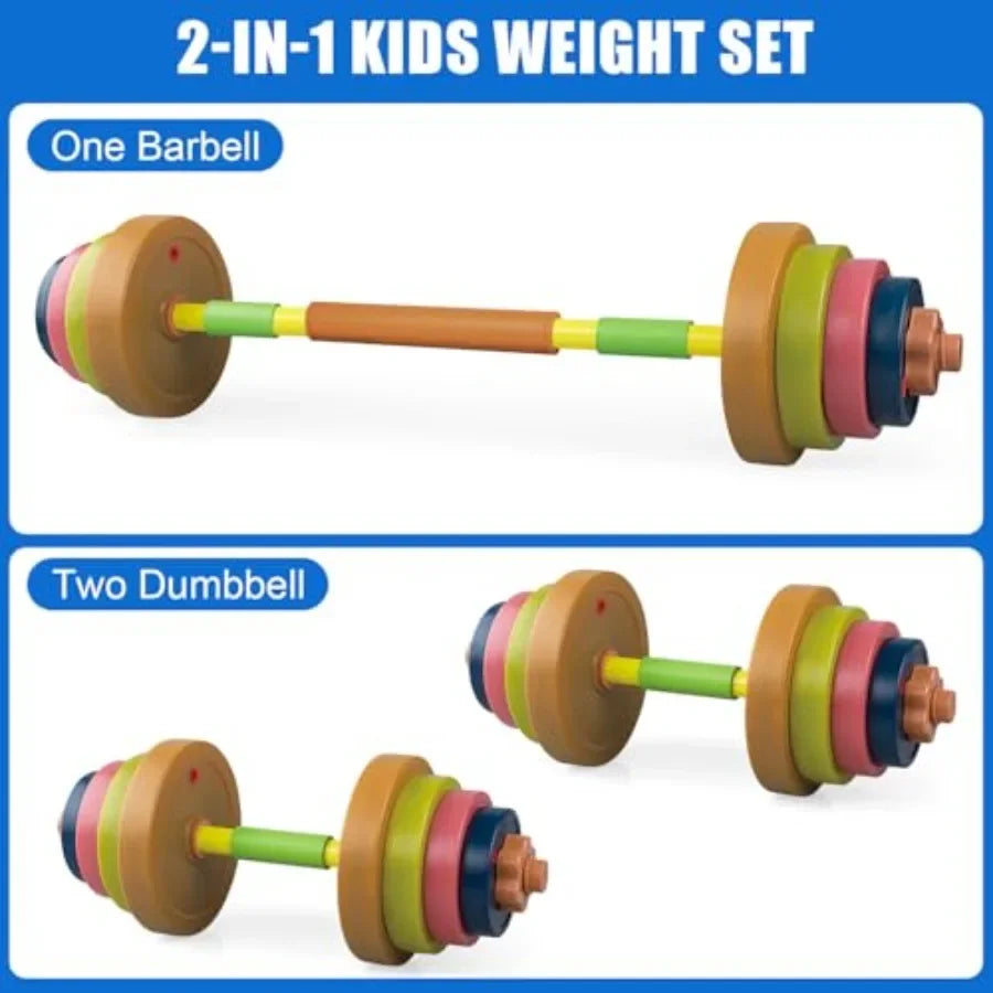 Exercise Weight Set Barbell and Dumbbell Workout Equipment for Toddler Pretend Play Lifting Fitness Adjustable Fill with Sand o