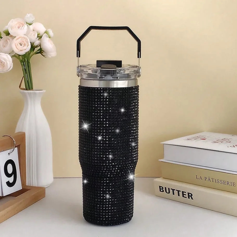 30oz 2In1 Lid Tumbler Diamond Finish, Double Wall Vacuum Insulated Stainless Steel, Leakproof, Termos Caliente Y Frio, Termo De