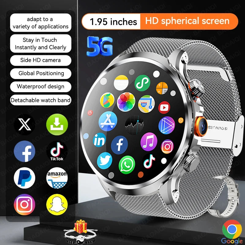 5G/4G Smart Watch 1.95 inch AMOLED 1880mah Battery 16GB+256GB RAM 800W Camera GPS WIFI Google APP Download Heart Rate Smartwatch